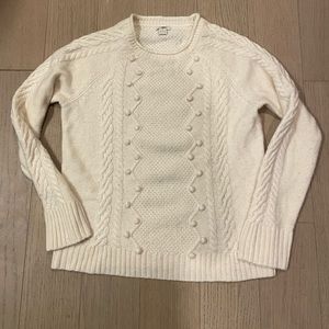 J Crew cream cable knit Pom Pom sweater M Wool